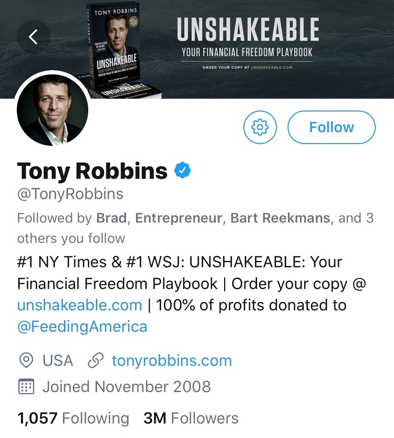 Tony Robbins Twitter Account